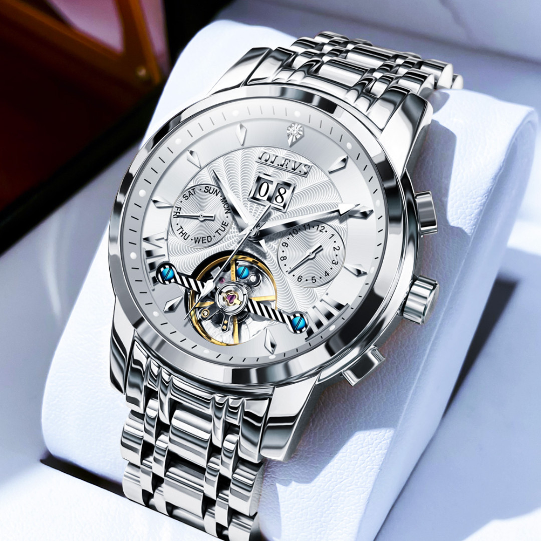 OLEVS 9965 Luxury Automatic Mechanical Stainless Steel Waterproof Watch for Men-Silver