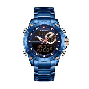 NAVIFORCE 9163 Blue Stainless Steel Dual Time Men's Watch