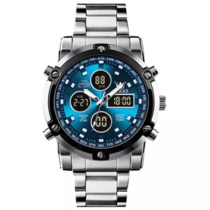 OLEVS 1106 Stainless Steel Waterproof Silver Blue Watch for Men-Blue Dial