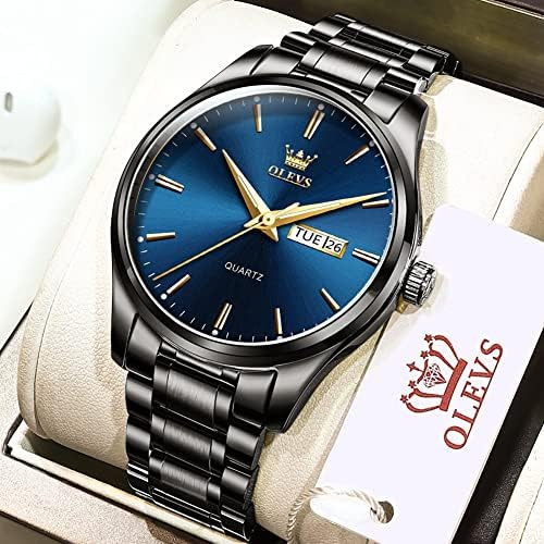 OLEVS 6898 Luminous Stainless Steel Waterproof Analog Quartz Watch for Men-Blue Black