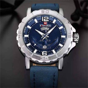 NAVIFORCE 9122 Genuine Leather Belt Men Watch-Silver Blue