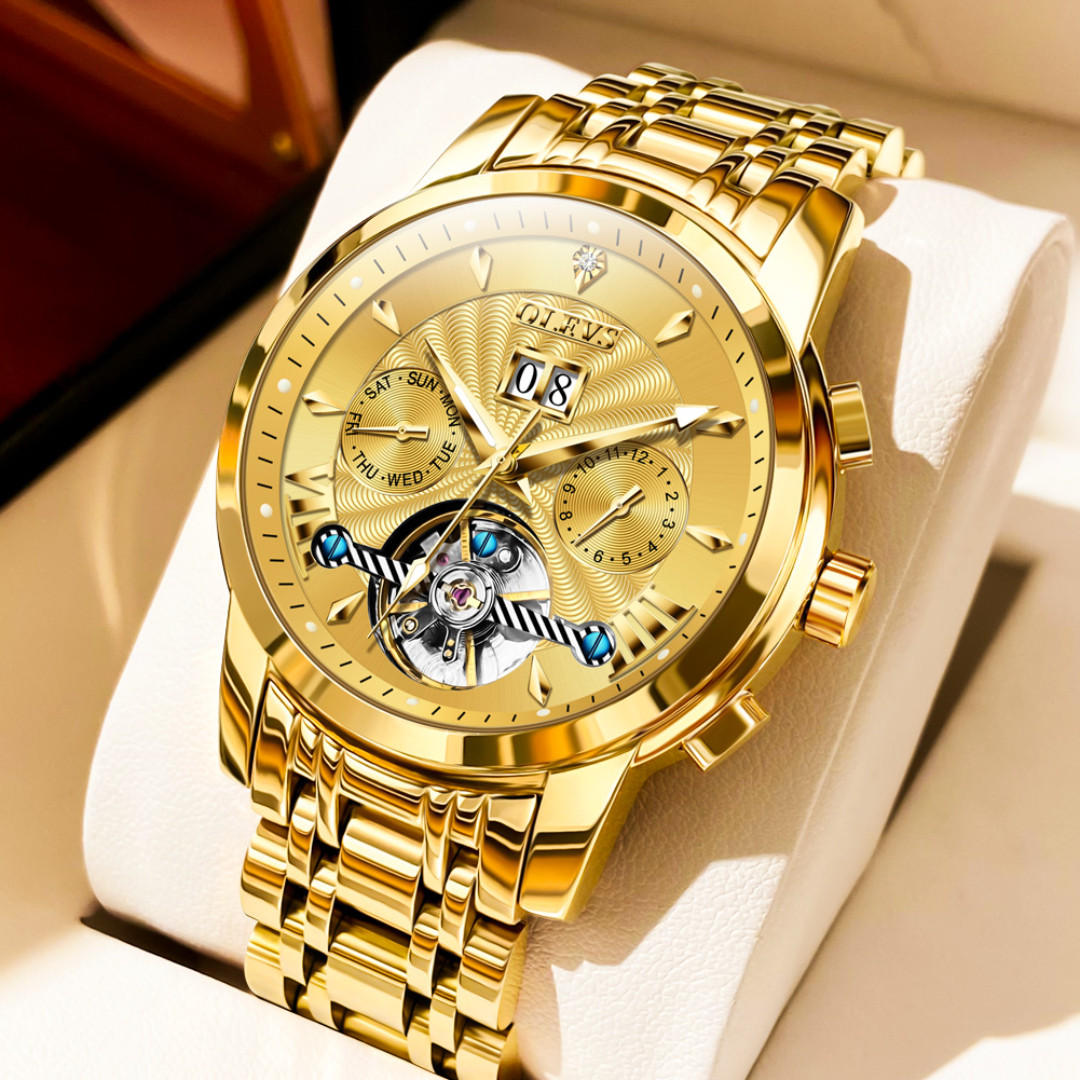 OLEVS 9965 Luxury Automatic Mechanical Stainless Steel Waterproof Watch for Men-Golden