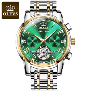 OLEVS 6607 Premium Quality Automatic Mechanical Fashion Stainless Steel Waterproof Watch for Men's- Green