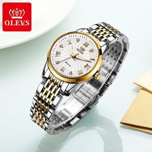 OLEVS 6630 Automatic Mechanical Stainless Steel Luxurious Watch For Women- White