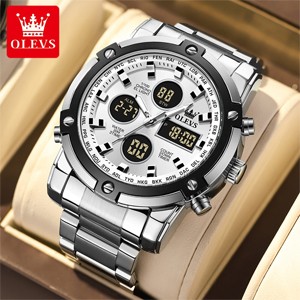 OLEVS 1106 Stainless Steel Waterproof Silver White Watch for Men