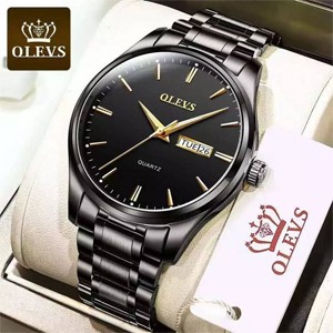 OLEVS 6898 Black Luminous Stainless Steel Waterproof Analog Quartz Watch for Men's