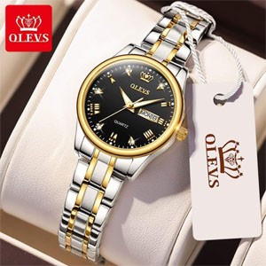 OLEVS 5563 Stainless Steel Waterproof Watch For Women- Black