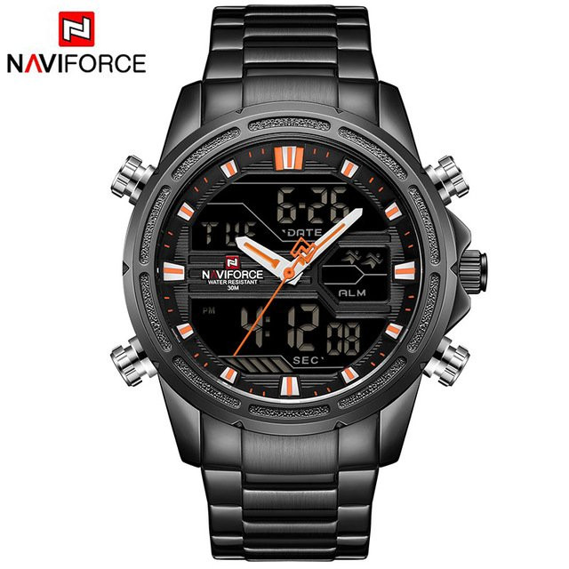 NAVIFORCE 9138 Black Quartz Duel Time Stainless Steel Watch for Men's