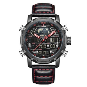 NAVIFORCE 9160 Black Red Genuine Leather Watch For Men's