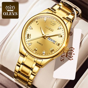 OLEVS 5563 Original Brand Golden Stainless Steel Quartz Watch for Men's