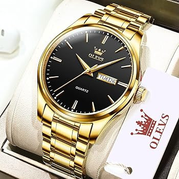 OLEVS 6898 Luminous Stainless Steel Waterproof Analog Quartz Watch for Men- Golden Black