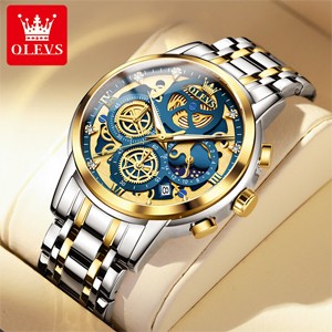 OLEVS 9947 Waterproof Stainless Steel Watch for Men-Blue Dial