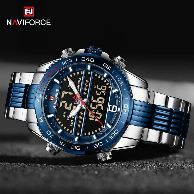 NAVIFORCE 9195 Blue Silver Stainless Steel Watch for Men's