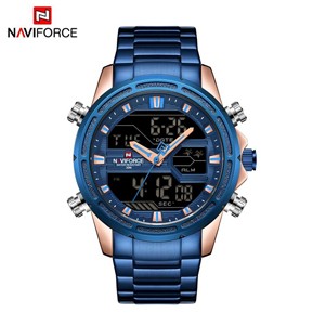 Naviforce 9195 Blue-Gold Stainless Steel Watch for Men's