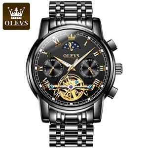 OLEVS 6617 Black Luxury Mechanical Stainless Steel Waterproof Watch For Men