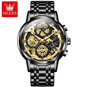 OLEVS 9947 Black Waterproof Stainless Steel Watch for Men